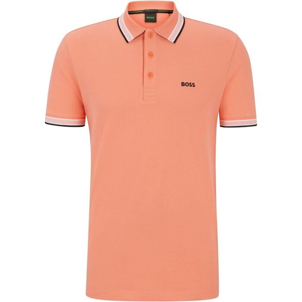 Boss Mens Paddy Contrast Tipped Polo Shirt / Orange